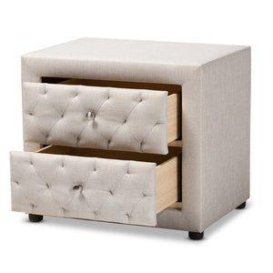 Baxton Studio Baxton Studio Lepine Modern Light Beige Upholstered Nightstand with 2 Soft-Close Drawers & Style BBT3164-Light Beige-NS