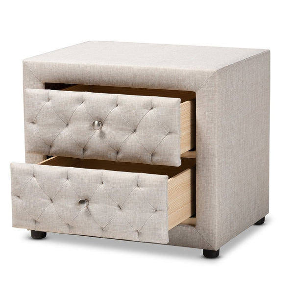 Baxton Studio Baxton Studio Lepine Modern Light Beige Upholstered Nightstand with 2 Soft-Close Drawers & Style BBT3164-Light Beige-NS
