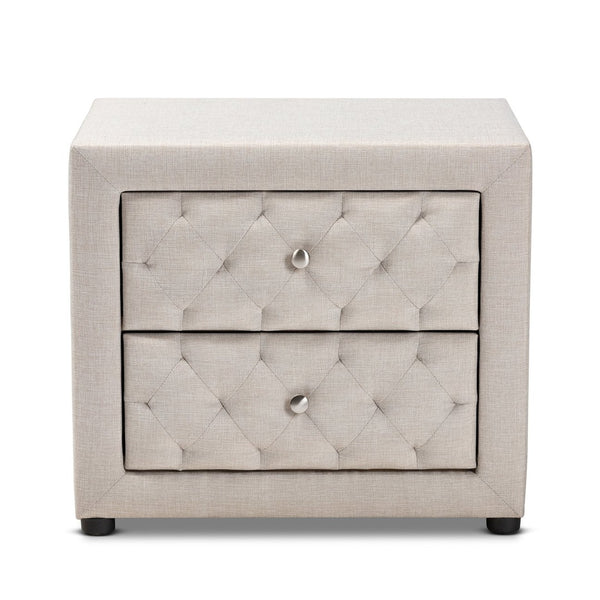 Baxton Studio Baxton Studio Lepine Modern Light Beige Upholstered Nightstand with 2 Soft-Close Drawers & Style BBT3164-Light Beige-NS