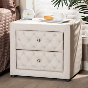 Baxton Studio Baxton Studio Lepine Modern Light Beige Upholstered Nightstand with 2 Soft-Close Drawers & Style BBT3164-Light Beige-NS