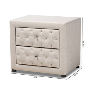 Baxton Studio Baxton Studio Lepine Modern Light Beige Upholstered Nightstand with 2 Soft-Close Drawers & Style BBT3164-Light Beige-NS