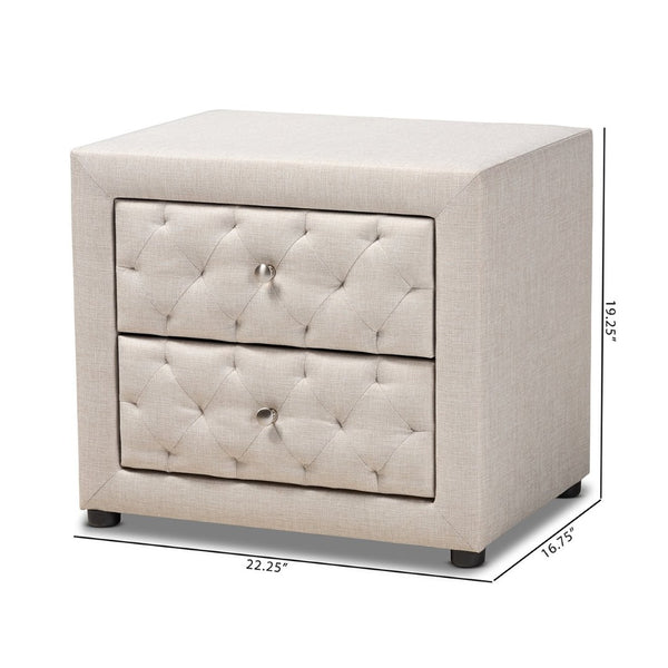 Baxton Studio Baxton Studio Lepine Modern Light Beige Upholstered Nightstand with 2 Soft-Close Drawers & Style BBT3164-Light Beige-NS