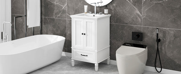 English Elm 20" Modern Bathroom Vanity with Ceramic Sink, MDF Cabinet w/ Drawer & Doors, Magnetic Stopper, Black Handles N725P340025K