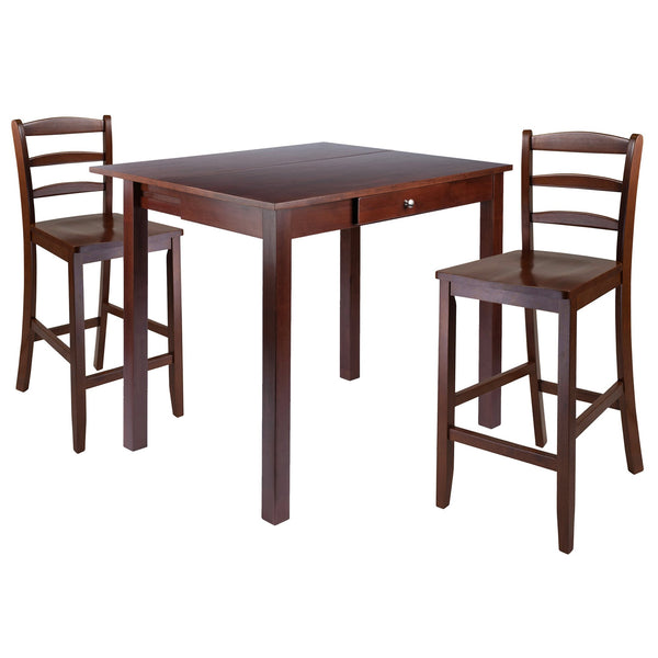 Winsome Wood Perrone 3-piece High Drop Leaf Table Set With Ladder-back Stools, Versatile Walnut Finish For Small Spaces Walnut Solid ,Composite Wood 94448-winsome-wood