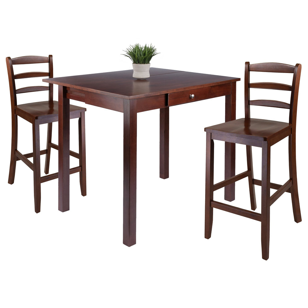 Winsome Wood Perrone 3-piece High Drop Leaf Table Set With Ladder-back Stools, Versatile Walnut Finish For Small Spaces Walnut Solid ,Composite Wood 94448-winsome-wood