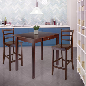 Winsome Wood Perrone 3-piece High Drop Leaf Table Set With Ladder-back Stools, Versatile Walnut Finish For Small Spaces Walnut Solid ,Composite Wood 94448-winsome-wood