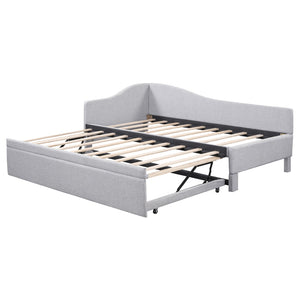 English Elm Twin Upholstered L-Shaped Daybed with Pop-Up Trundle, Space-Saving Guest Bed with Slats Kit and 400lb Capacity Gray SF000193AAE