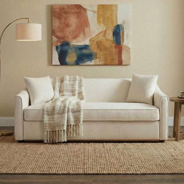 English Elm Modern Chenille Three Seater Sofa with Rubberwood Base and Wrap Around Arms for Living Room Beige N763S000110A