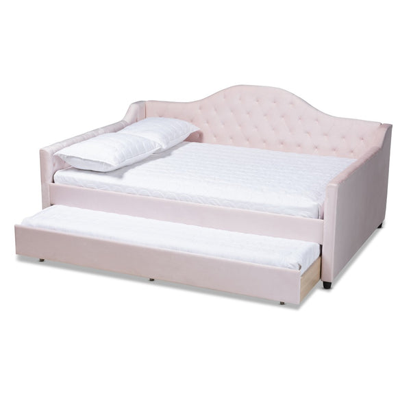 Baxton Studio Baxton Studio Perry Light Pink Velvet Daybed with Trundle - Modern, Elegant Design for Comfort & Style CF8940-Light Pink-Daybed-F/T