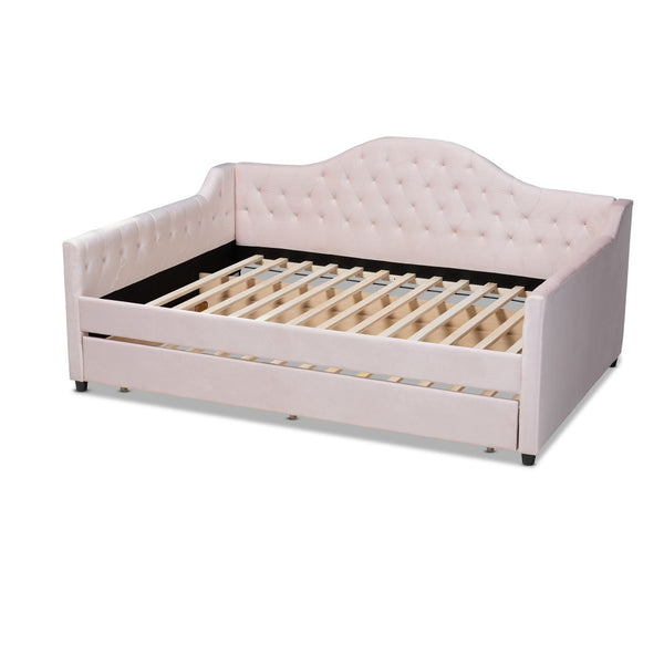 Baxton Studio Baxton Studio Perry Light Pink Velvet Daybed with Trundle - Modern, Elegant Design for Comfort & Style CF8940-Light Pink-Daybed-F/T