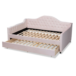 Baxton Studio Baxton Studio Perry Light Pink Velvet Daybed with Trundle - Modern, Elegant Design for Comfort & Style CF8940-Light Pink-Daybed-F/T