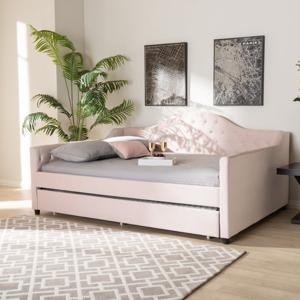 Baxton Studio Baxton Studio Perry Light Pink Velvet Daybed with Trundle - Modern, Elegant Design for Comfort & Style CF8940-Light Pink-Daybed-F/T