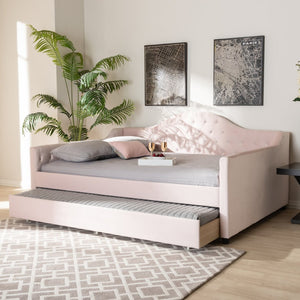 Baxton Studio Baxton Studio Perry Light Pink Velvet Daybed with Trundle - Modern, Elegant Design for Comfort & Style CF8940-Light Pink-Daybed-F/T