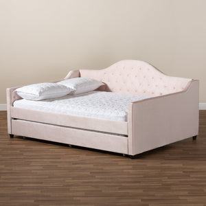 Baxton Studio Baxton Studio Perry Light Pink Velvet Daybed with Trundle - Modern, Elegant Design for Comfort & Style CF8940-Light Pink-Daybed-F/T