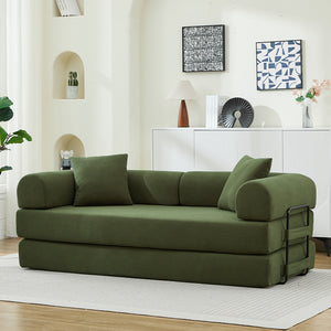 English Elm Folding Sofa Bed Corduroy Convertible 78.5" 3-Seater to Bed No-Assembly Foam Spring Comfort Green W2915P343897