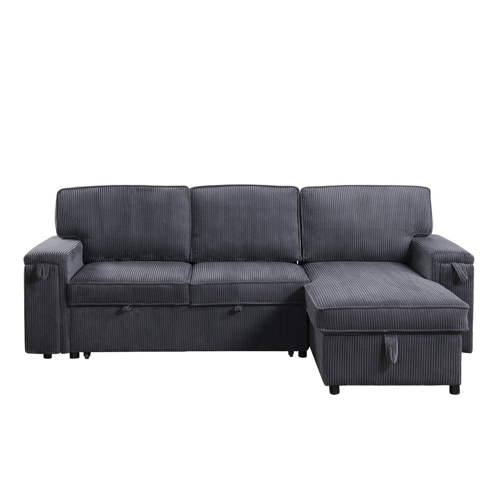 English Elm U_STYLE Chenille Upholstery Sleeper Sectional Sofa with Pull-Out Bed, Chaise Storage & Comfort Gray W1099S00168