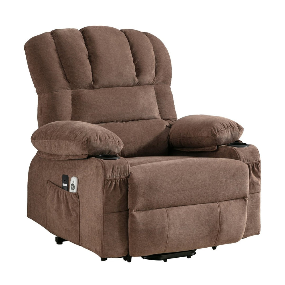English Elm Power Lift Lounge Chair With Heating & Vibration Massage For Elderly, Usb Charging, Brown Upholstery W1521P302628-GIGA