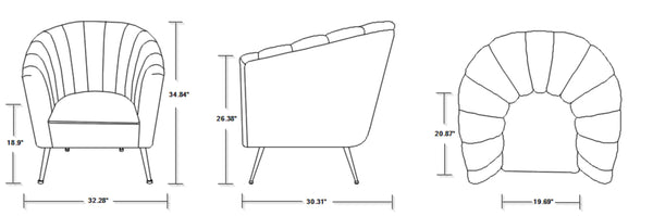 English Elm Rosemont Velvet Accent Armchair with Gold Splayed Legs, Rounded Shell Back, Vertical Stitching Blue B365P397967