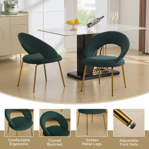 English Elm 061-Set Of 1 Elegant Green Velvet Dining Chair With Curved Backrest & Golden Metal Legs For Style W527P255476