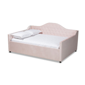 Baxton Studio Baxton Studio Perry Light Pink Velvet Queen Daybed - Modern Button-Tufted Design for Chic Spaces CF8940-Light Pink-Daybed-Q