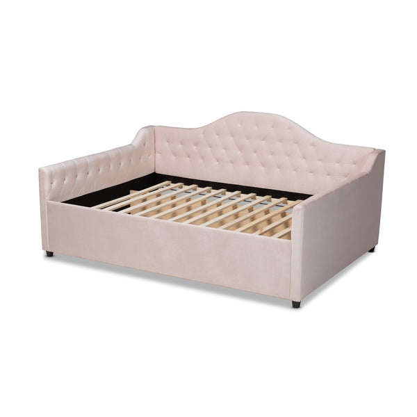 Baxton Studio Baxton Studio Perry Light Pink Velvet Queen Daybed - Modern Button-Tufted Design for Chic Spaces CF8940-Light Pink-Daybed-Q