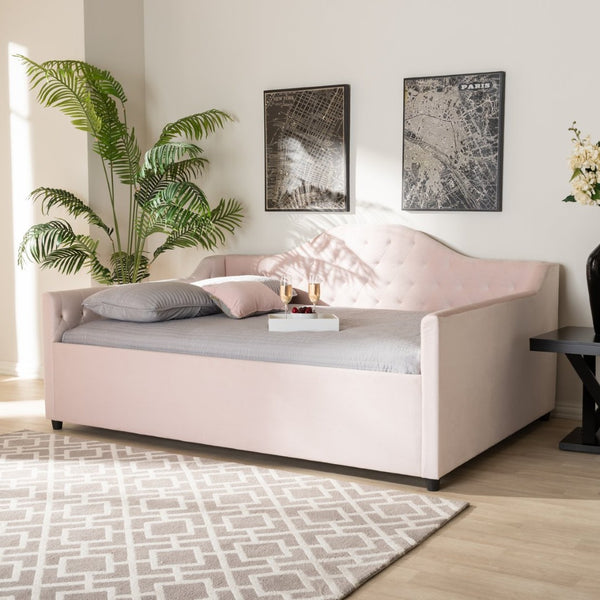 Baxton Studio Baxton Studio Perry Light Pink Velvet Queen Daybed - Modern Button-Tufted Design for Chic Spaces CF8940-Light Pink-Daybed-Q