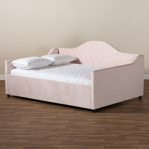 Baxton Studio Baxton Studio Perry Light Pink Velvet Queen Daybed - Modern Button-Tufted Design for Chic Spaces CF8940-Light Pink-Daybed-Q