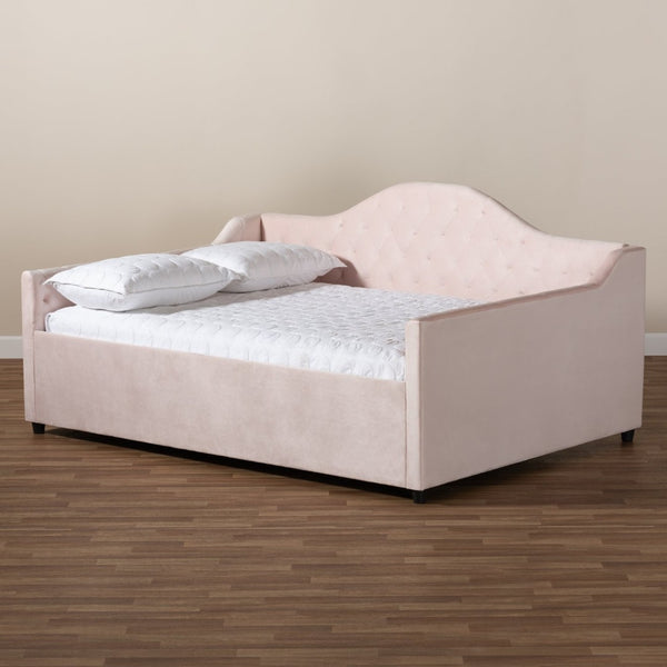 Baxton Studio Baxton Studio Perry Light Pink Velvet Queen Daybed - Modern Button-Tufted Design for Chic Spaces CF8940-Light Pink-Daybed-Q