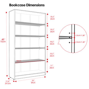 English Elm 5 Shelf Modern Wood Bookshelf - 60" Tall Black Bookcase, 105 lb Shelves, Tip‑Over Safe, Waterproof Durable Organizer T3623P379673