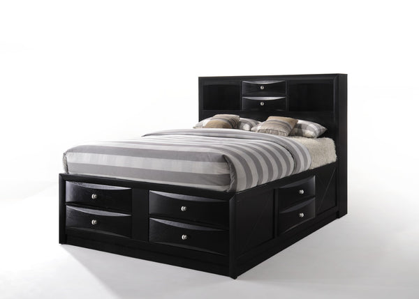 English Elm Ireland Storage Platform Bed Bookcase Headboard Eight Drawers Bedroom Organizer Black B2726S00585