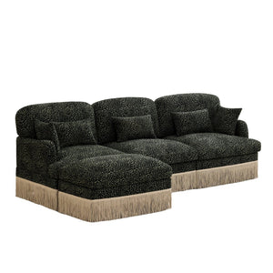 English Elm 100"comfy Chenille Leopard Print Sectional Sofa with Tassel Trim and Movable Ottoman Green W5656S00032