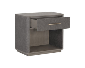 Sunpan Altman Retro-Inspired Nightstand with Faux Leather Frame & Soft-Close Drawers for Stylish Storage
