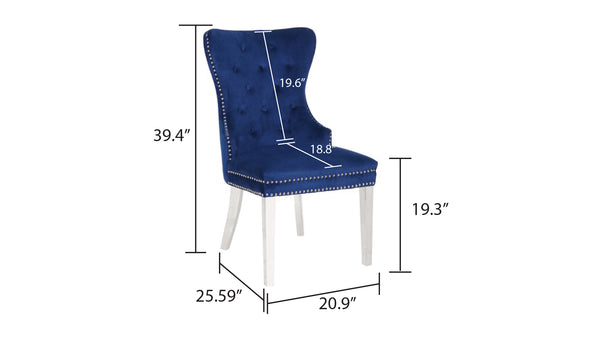 English Elm Erica Plush Tufted Velvet Dining Chairs 2PC Blue with Stainless Steel Legs, Modern Elegant Set 808857648174