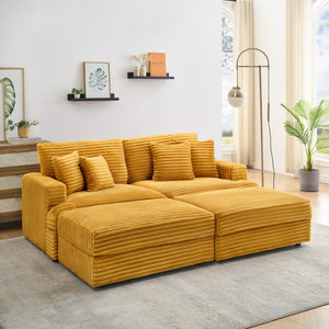 English Elm 88.58 Inch Orange Corduroy Sofa With Storage Legs & 4 Pillows - Plush Comfort For Modern Spaces W3356S00035