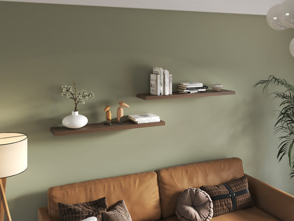 English Elm Ecco 47" Floating Shelves Set of 2 – Light Brown Matte Particle Board, Hidden Brackets, Sturdy Modern Display B200P368124