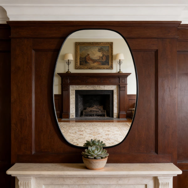 English Elm 24x36 Matte Metal Framed Oval Wall Mirror with Hd Glass for Bath or Entryway Black W2203P474694