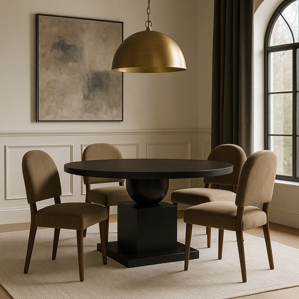 Meridian Furniture Rishal Square Dining Table with Sculptural Geometric Base Seats Six for Modern Interiors Black 944Black-T