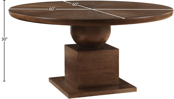 Meridian Furniture Rishal Square Dining Table with Sculptural Geometric Base Seats Six for Modern Interiors Brown 944Brown-T