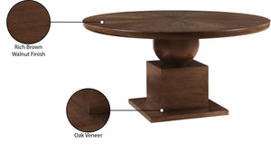 Meridian Furniture Rishal Square Dining Table with Sculptural Geometric Base Seats Six for Modern Interiors Brown 944Brown-T