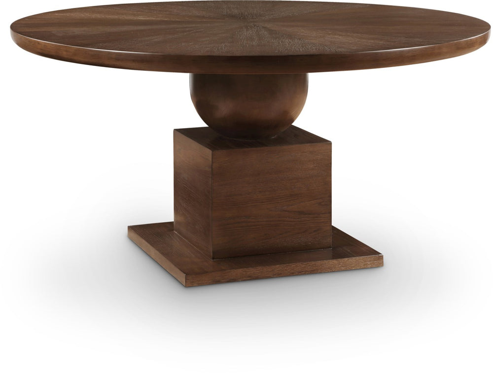 Meridian Furniture Rishal Square Dining Table with Sculptural Geometric Base Seats Six for Modern Interiors Brown 944Brown-T