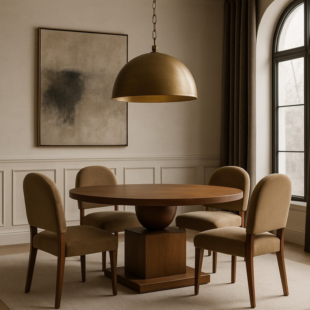 Meridian Furniture Rishal Square Dining Table with Sculptural Geometric Base Seats Six for Modern Interiors Brown 944Brown-T