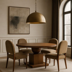 Meridian Furniture Rishal Square Dining Table with Sculptural Geometric Base Seats Six for Modern Interiors Brown 944Brown-T