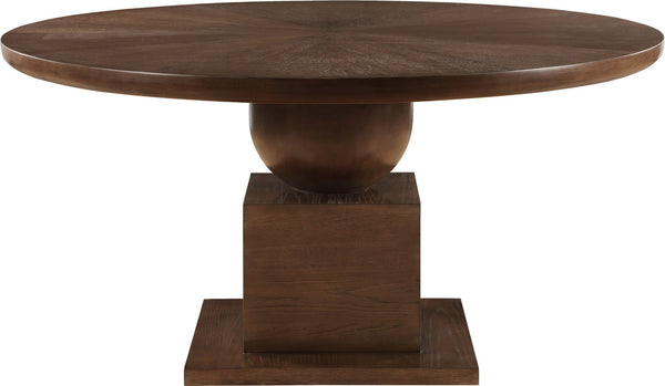 Meridian Furniture Rishal Square Dining Table with Sculptural Geometric Base Seats Six for Modern Interiors Brown 944Brown-T