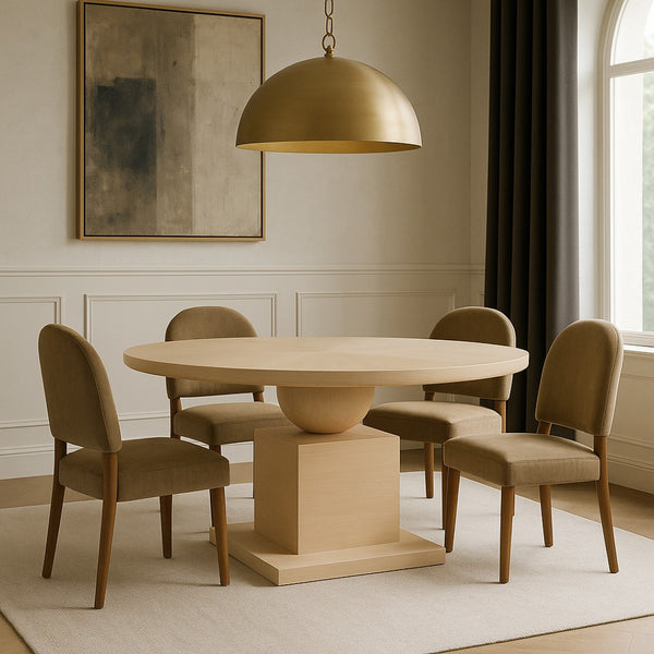 Meridian Furniture Rishal Square Dining Table with Sculptural Geometric Base Seats Six for Modern Interiors Natural 944Natural-T