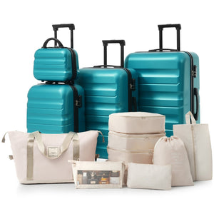English Elm Hardshell Abs Four Piece Luggage Set with Spinner Wheels Tsa Lock Packing Cubes Blue N730P262653D