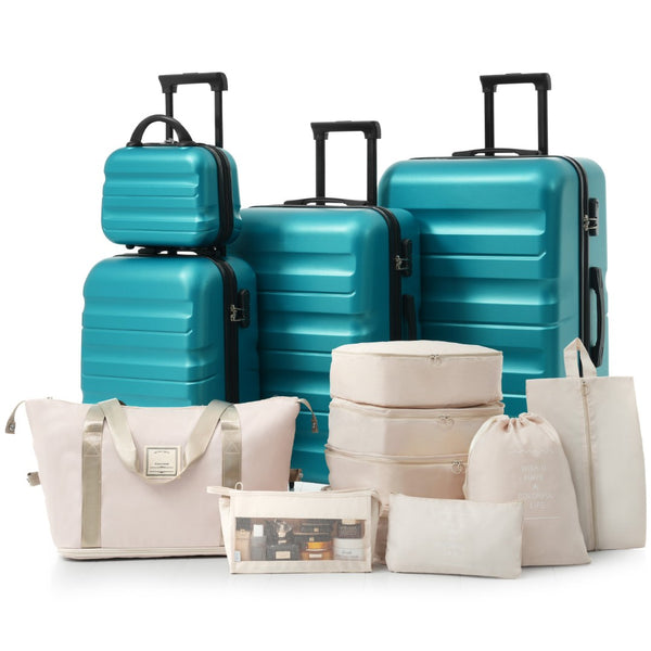 English Elm Hardshell Abs Four Piece Luggage Set with Spinner Wheels Tsa Lock Packing Cubes Blue N730P262653D