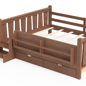 English Elm Queen Bunk Bed with Trundle Solid Pine Kids Car Themed Frame Built-in Bookshelf Natural W1580S00543