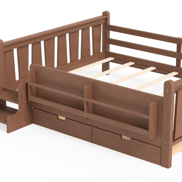 English Elm Queen Bunk Bed with Trundle Solid Pine Kids Car Themed Frame Built-in Bookshelf Natural W1580S00543