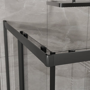 English Elm Goodyo Corner Shower Stall Tempered Glass Sliding Door Matte Black Base Included W1223S00041