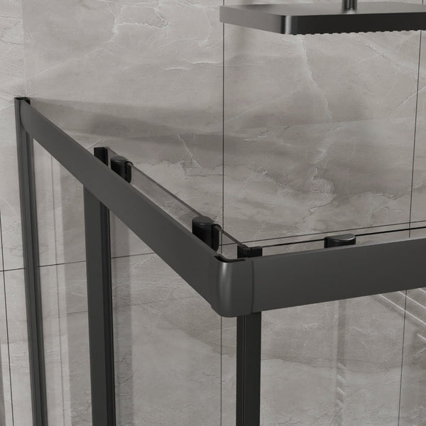 English Elm Goodyo Corner Shower Stall Tempered Glass Sliding Door Matte Black Base Included W1223S00041